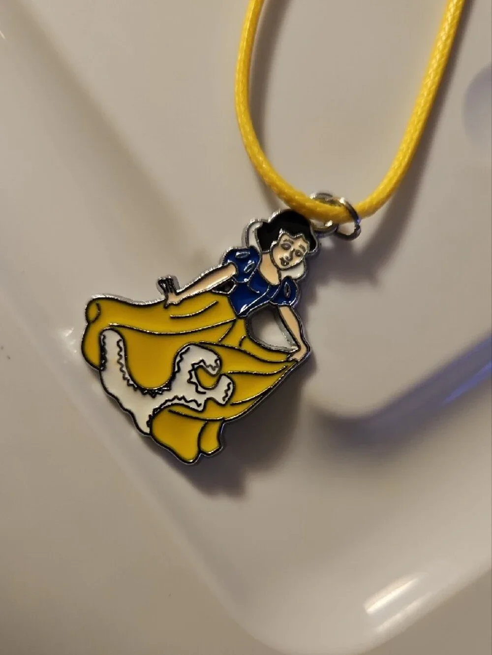 Yellow Enamel Snow White Pendant Necklace for Girls